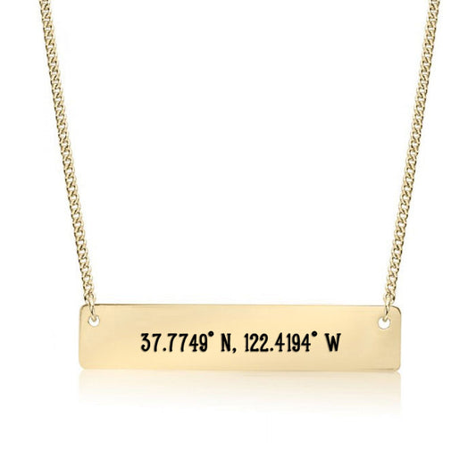 Gold San Fransico,CA - Coordinates Bar Necklace
