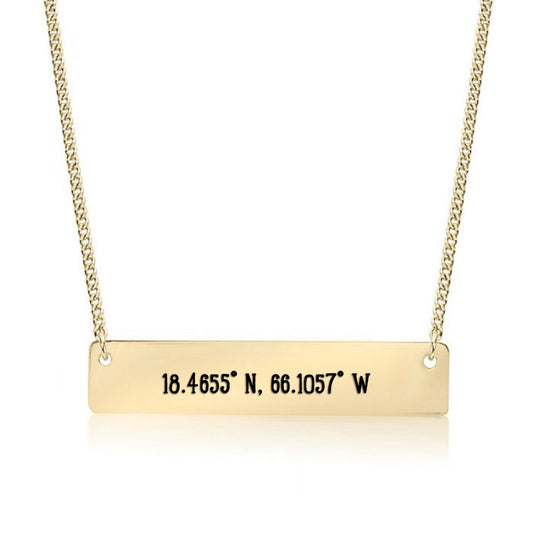 Gold San Juan,PR - Coordinates Bar Necklace