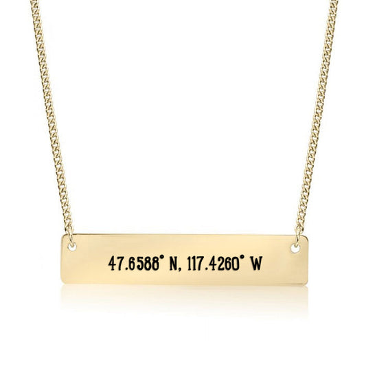 Gold Spokane,WA - Coordinates Bar Necklace