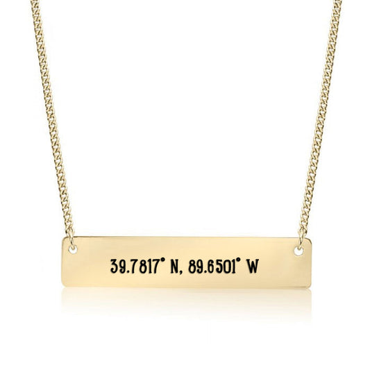 Gold Springfield,IL - Coordinates Bar Necklace