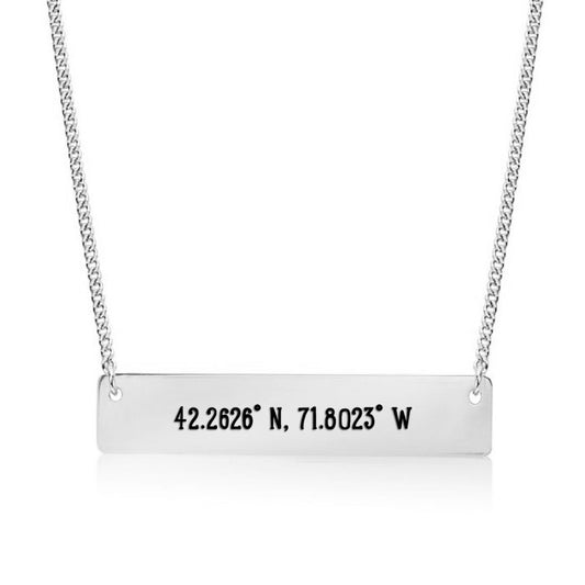 Silver Worcester,MA - Coordinates Bar Necklace