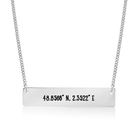 Silver Paris, FR - Coordinates Bar Necklace