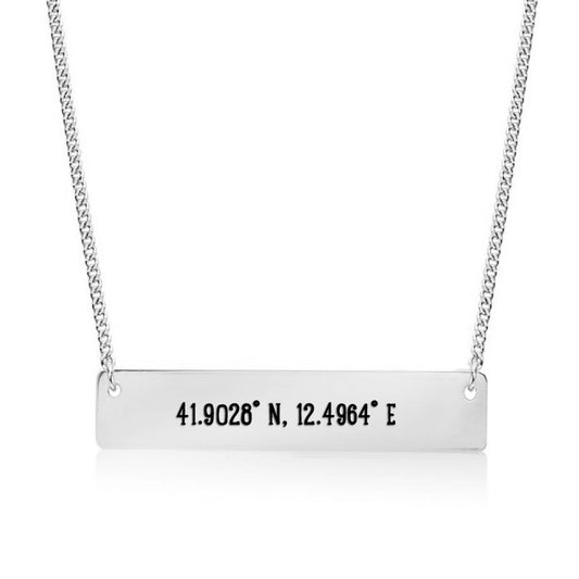 Silver Rome, IT - Coordinates Bar Necklace