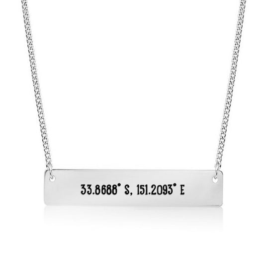 Silver Sydney, AU - Coordinates Bar Necklace