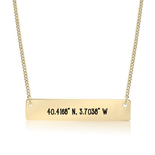 Gold Madrid, ES - Coordinates Bar Necklace