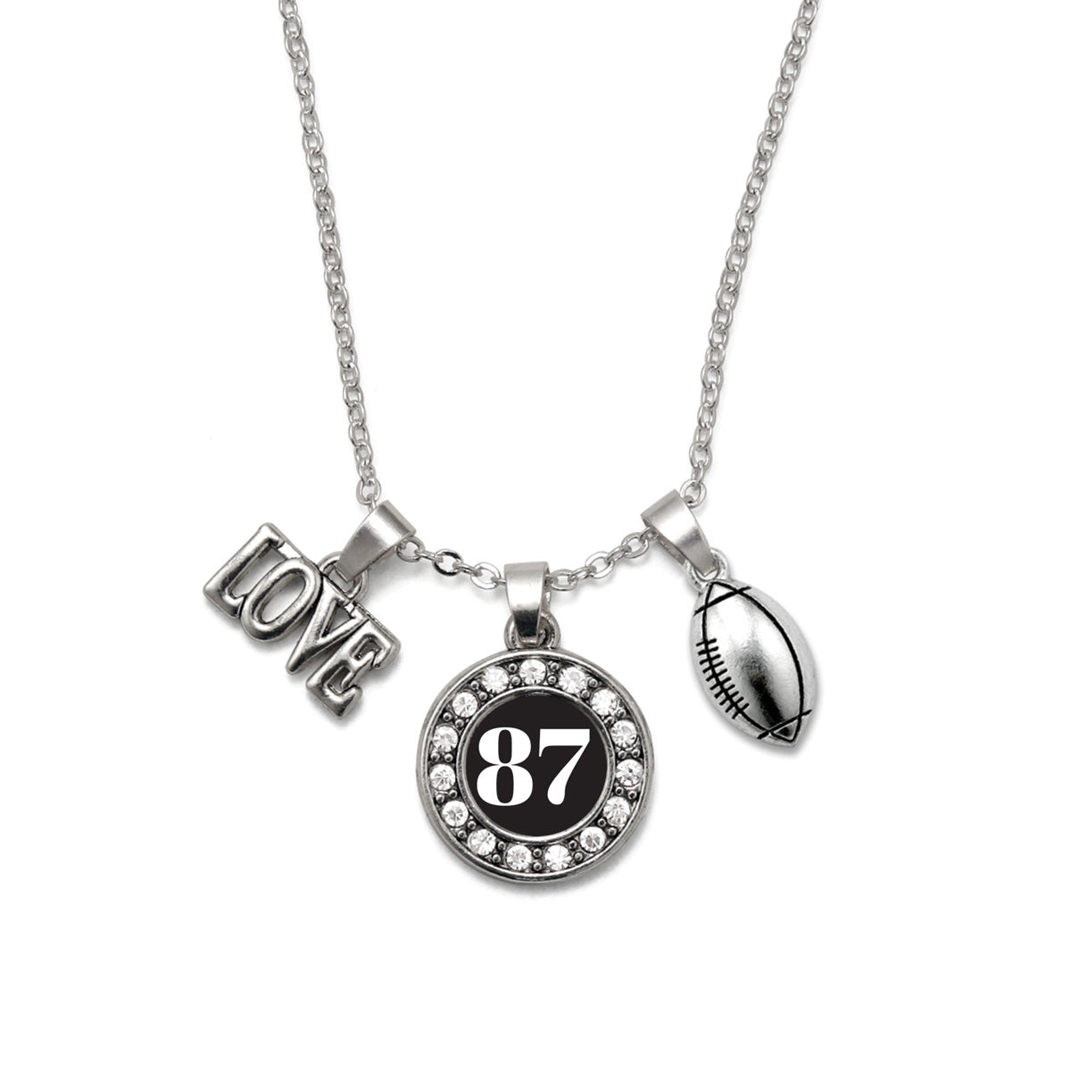 Silver Football - Sports Number 87 Circle Charm Classic Necklace
