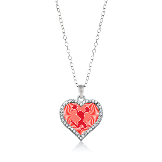 Silver Cheerleader - Red Open Heart Charm Classic Necklace