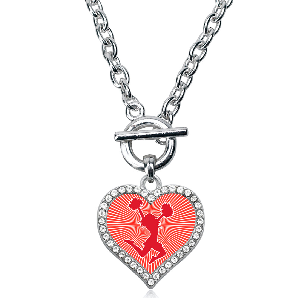 Silver Cheerleader - Red Open Heart Charm Toggle Necklace