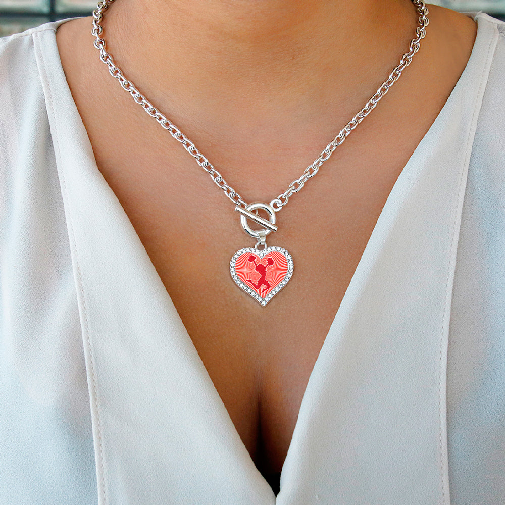 Silver Cheerleader - Red Open Heart Charm Toggle Necklace
