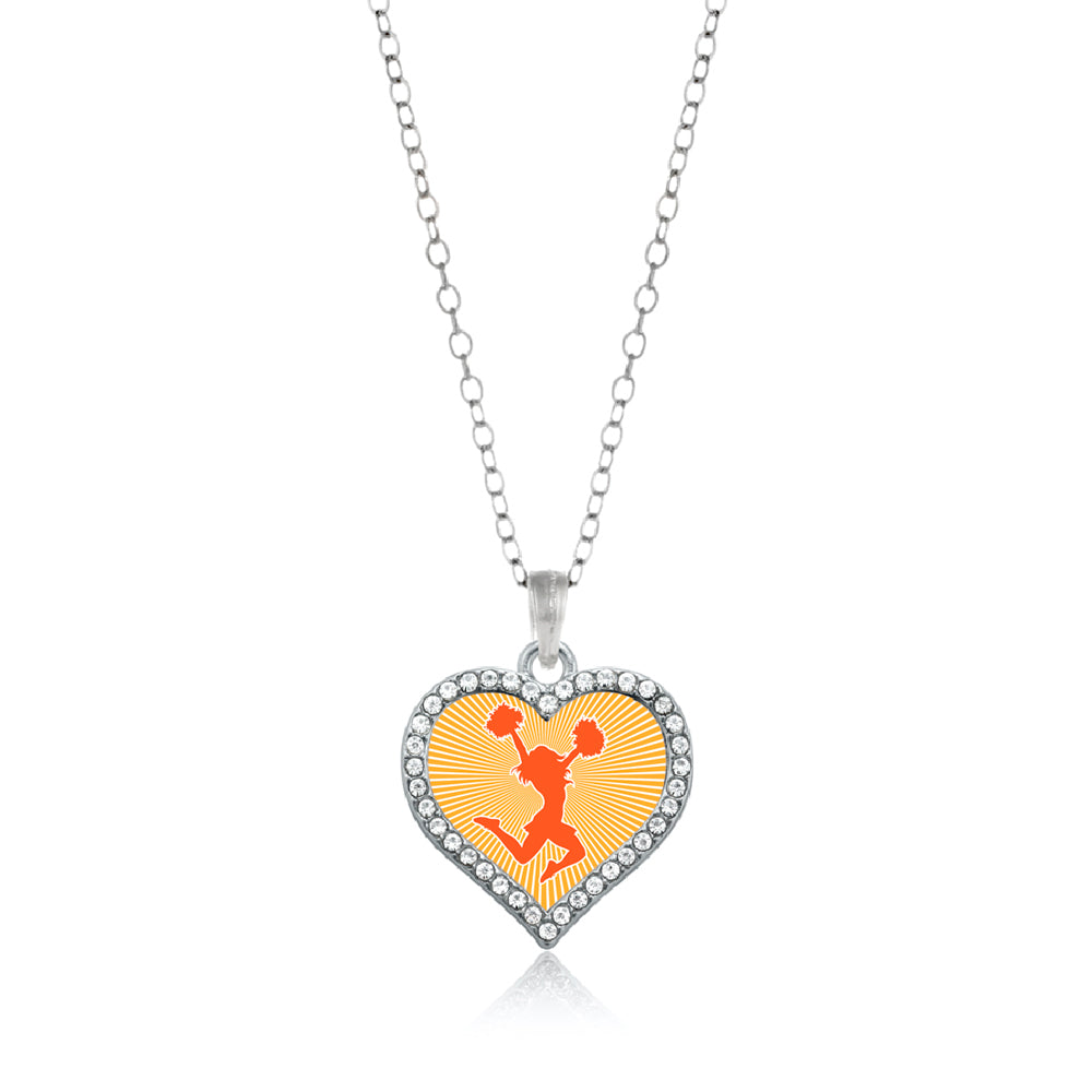 Silver Cheerleader - Orange Open Heart Charm Classic Necklace