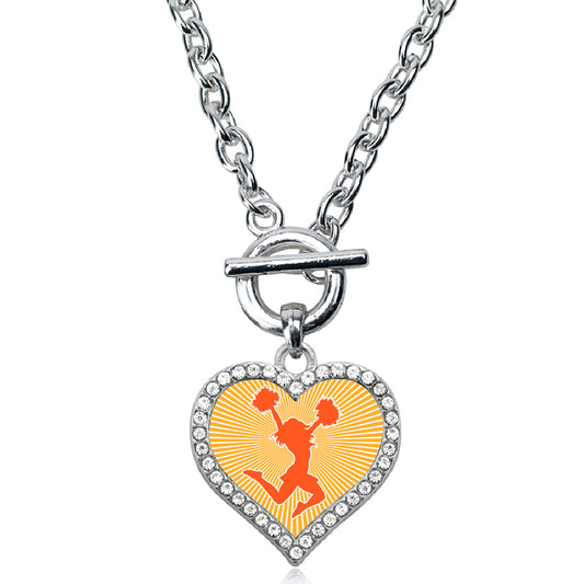 Silver Cheerleader - Orange Open Heart Charm Toggle Necklace