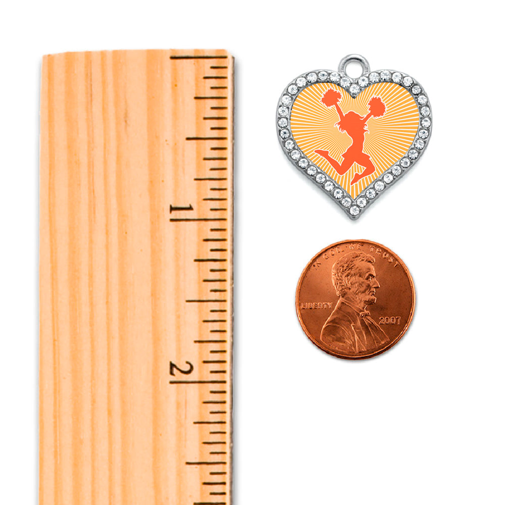 Silver Cheerleader - Orange Open Heart Charm Toggle Necklace