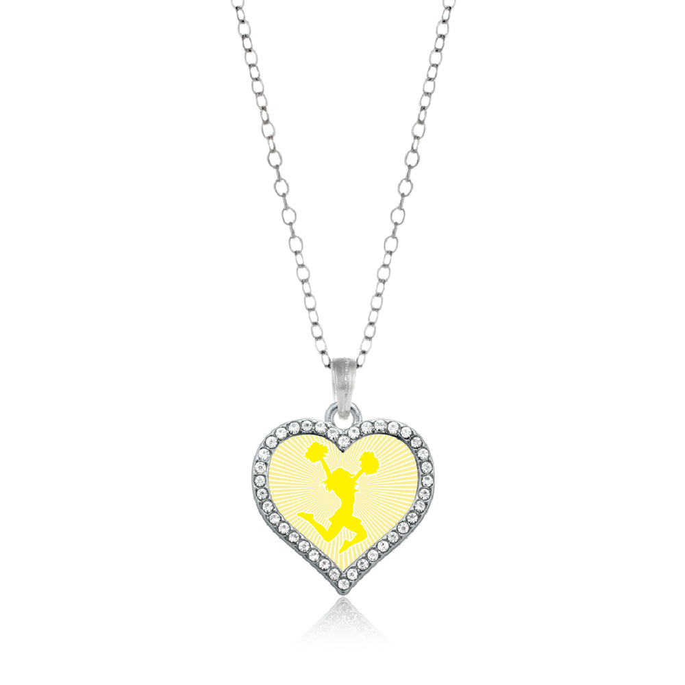 Silver Cheerleader - Yellow Open Heart Charm Classic Necklace