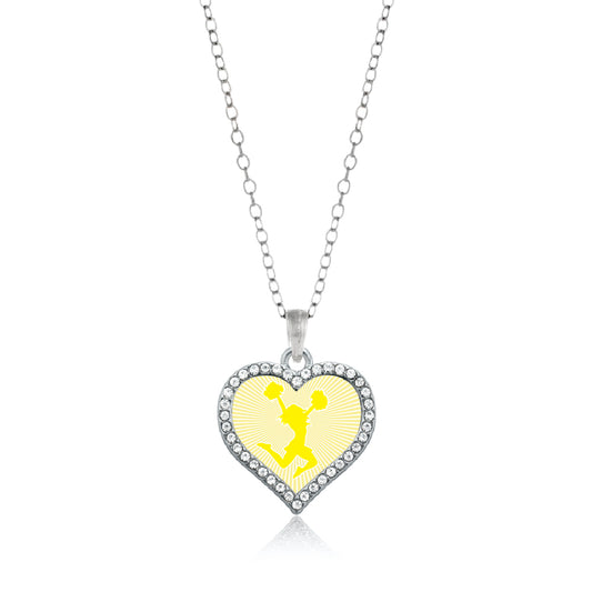 Silver Cheerleader - Yellow Open Heart Charm Classic Necklace
