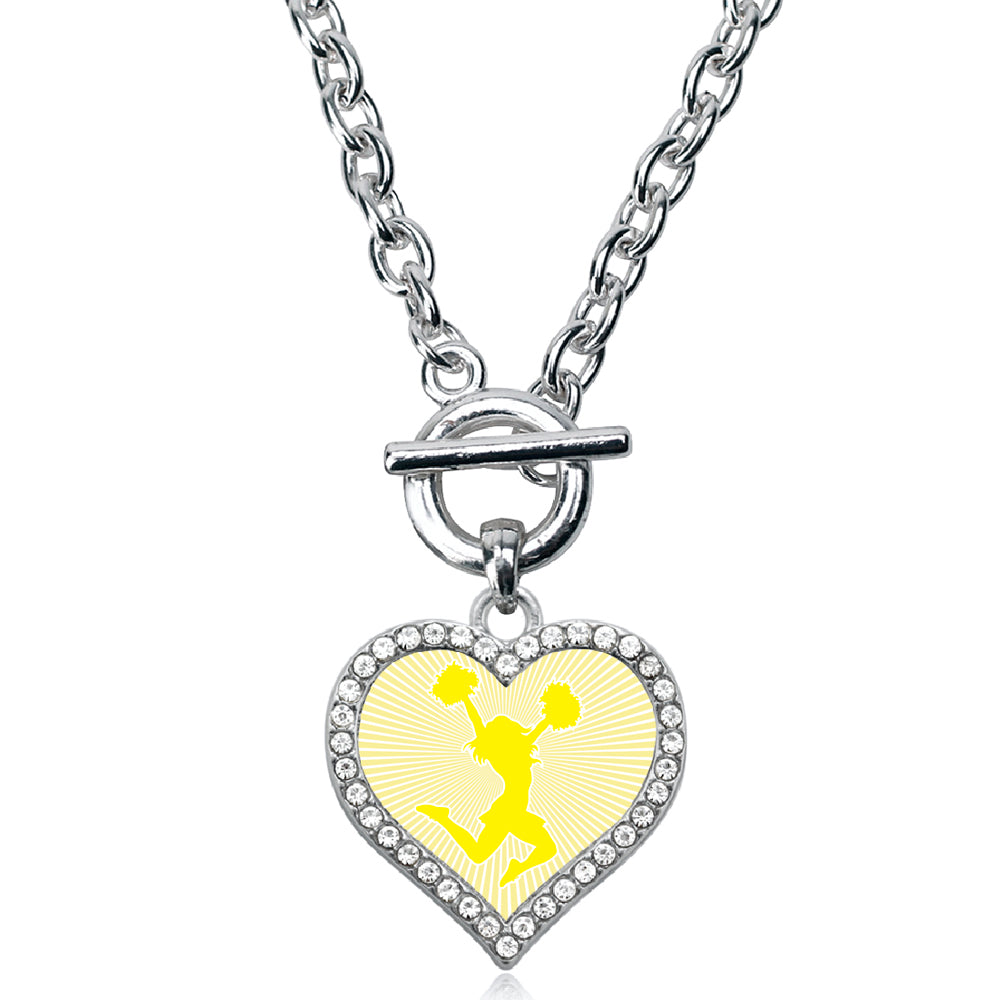 Silver Cheerleader - Yellow Open Heart Charm Toggle Necklace
