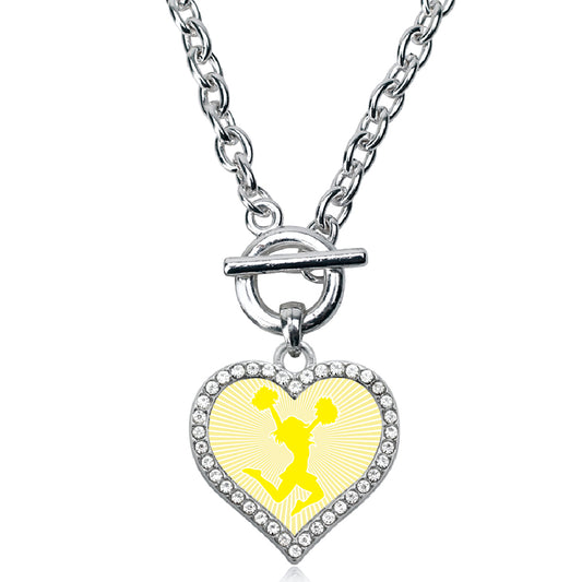 Silver Cheerleader - Yellow Open Heart Charm Toggle Necklace