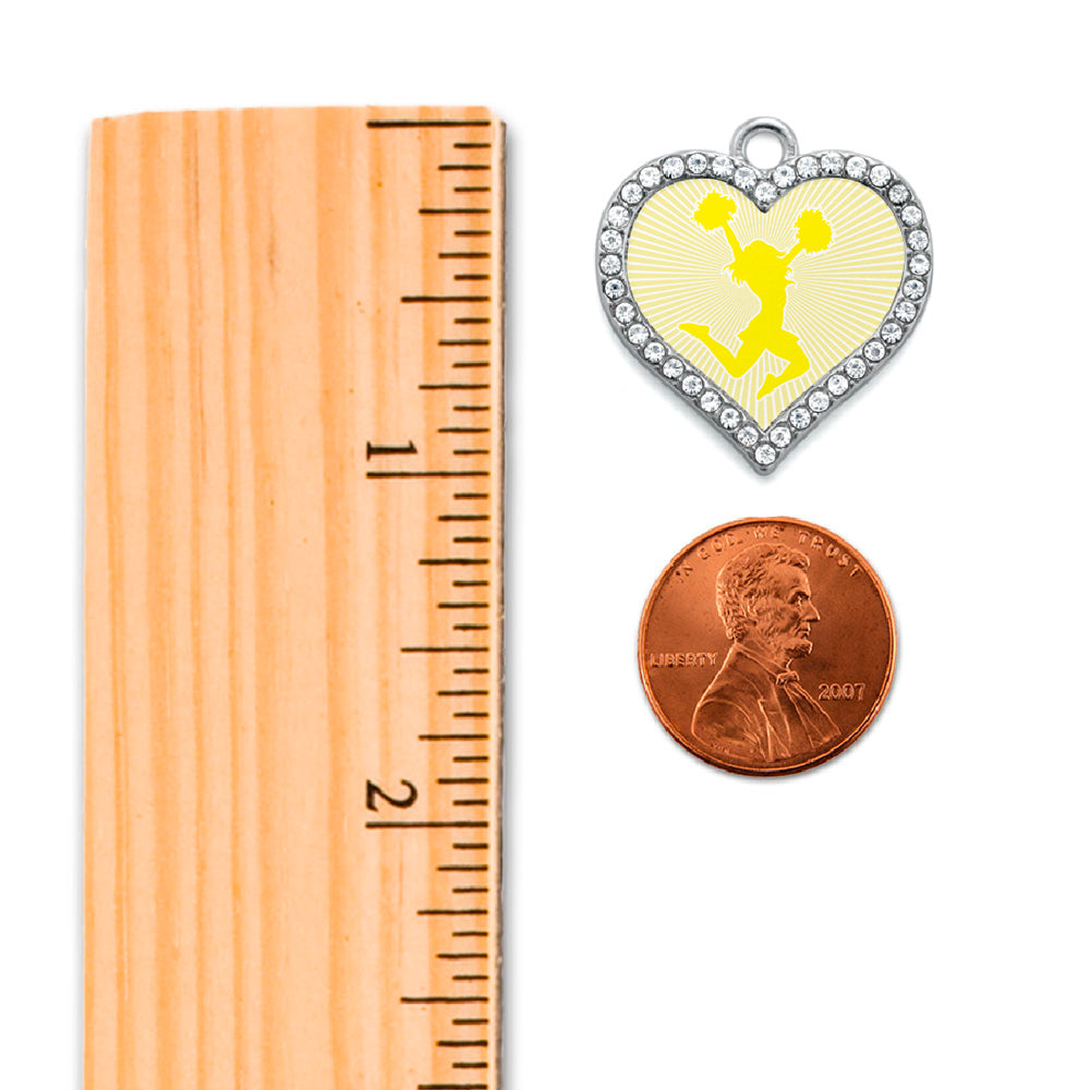 Silver Cheerleader - Yellow Open Heart Charm Toggle Necklace