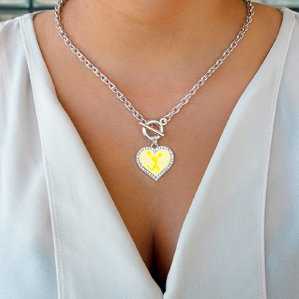 Silver Cheerleader - Yellow Open Heart Charm Toggle Necklace