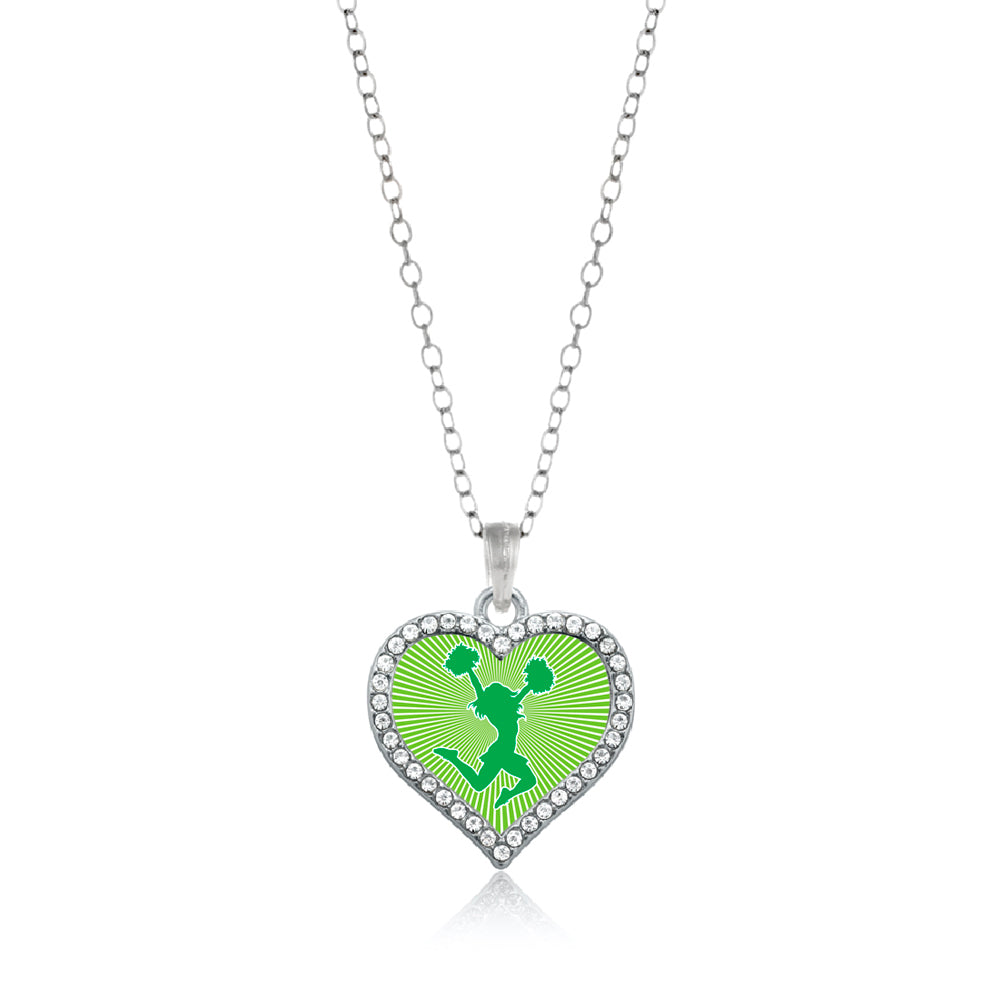 Silver Cheerleader - Green Open Heart Charm Classic Necklace