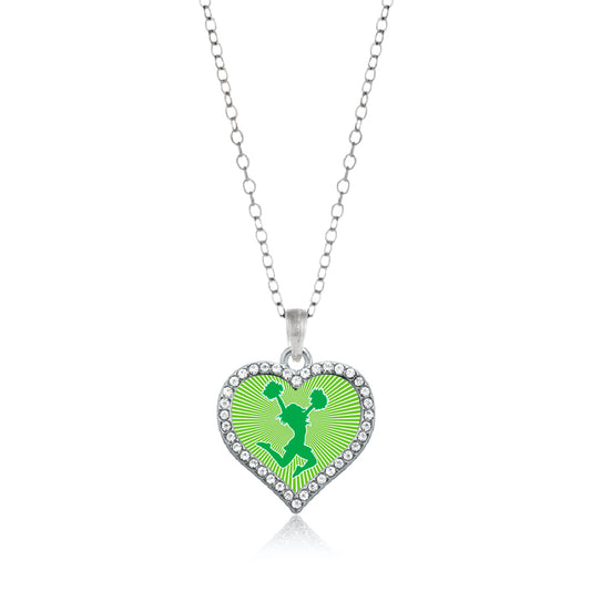 Silver Cheerleader - Green Open Heart Charm Classic Necklace