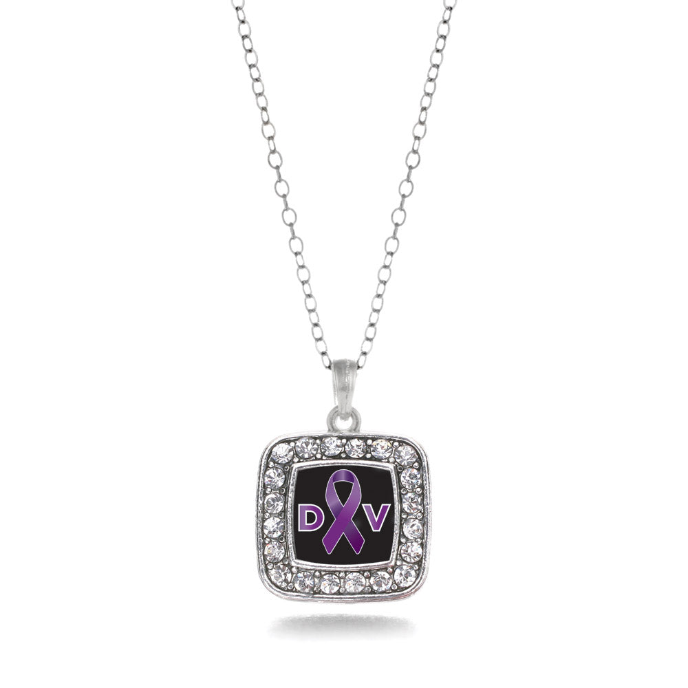 Silver Domestic Violence Support Square Charm Classic Necklace