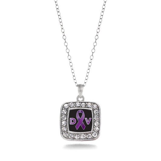 Silver Domestic Violence Support Square Charm Classic Necklace