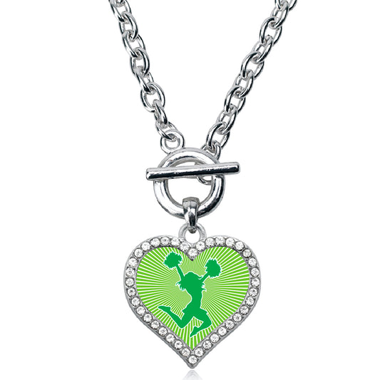 Silver Cheerleader - Green Open Heart Charm Toggle Necklace
