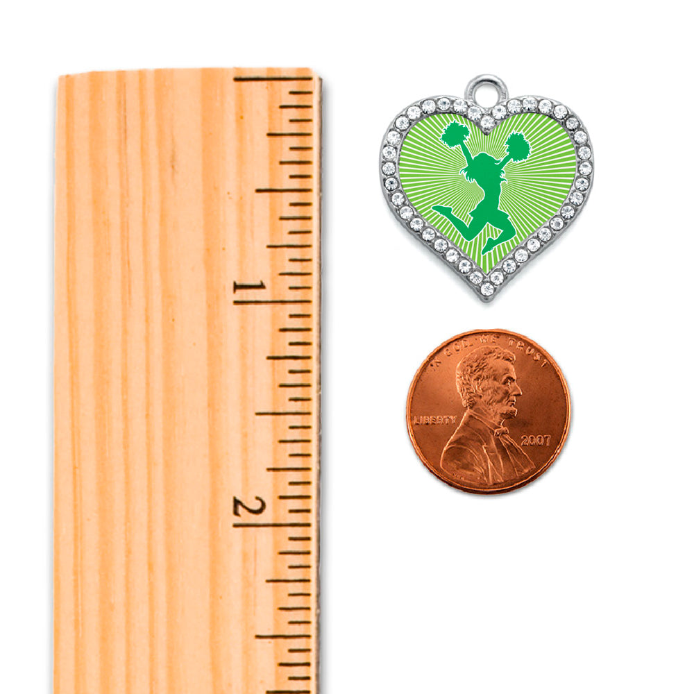 Silver Cheerleader - Green Open Heart Charm Toggle Necklace