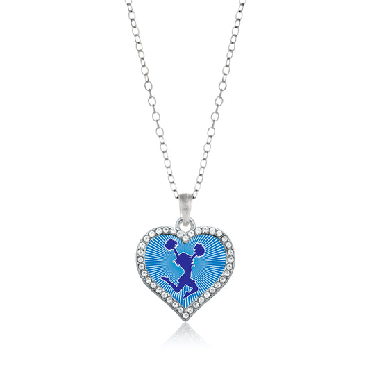 Silver Cheerleader - Blue Open Heart Charm Classic Necklace