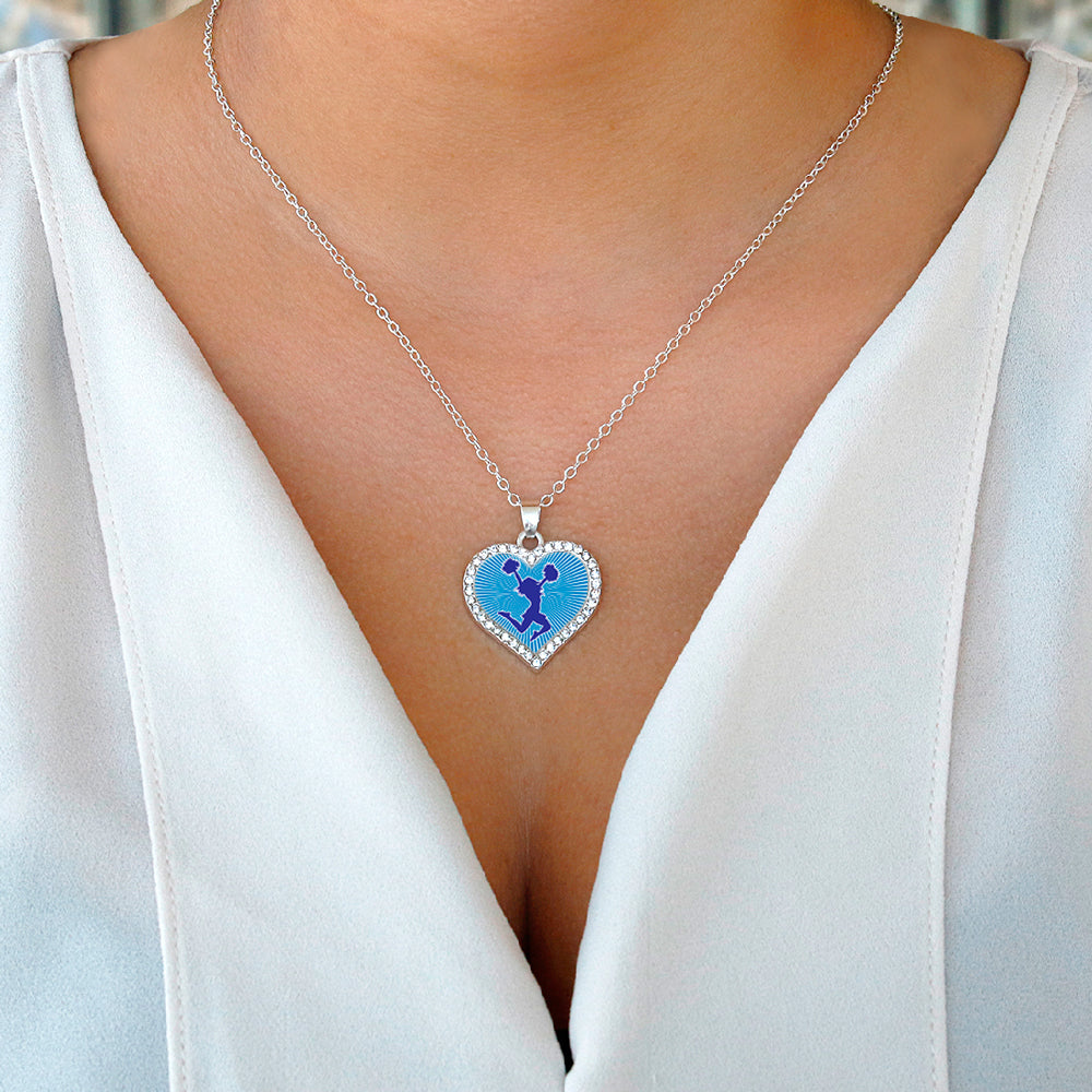 Silver Cheerleader - Blue Open Heart Charm Classic Necklace