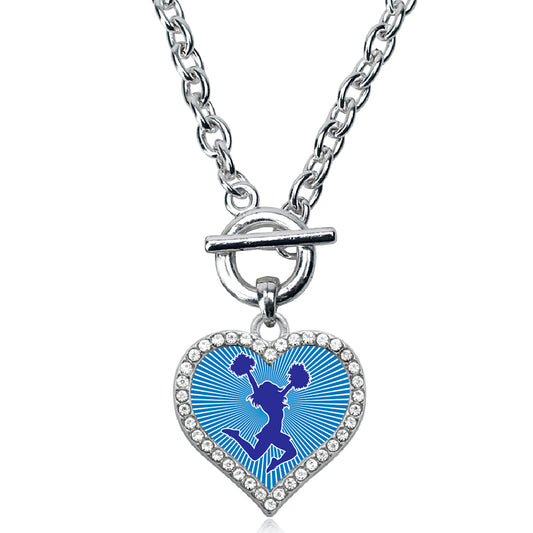 Silver Cheerleader - Blue Open Heart Charm Toggle Necklace