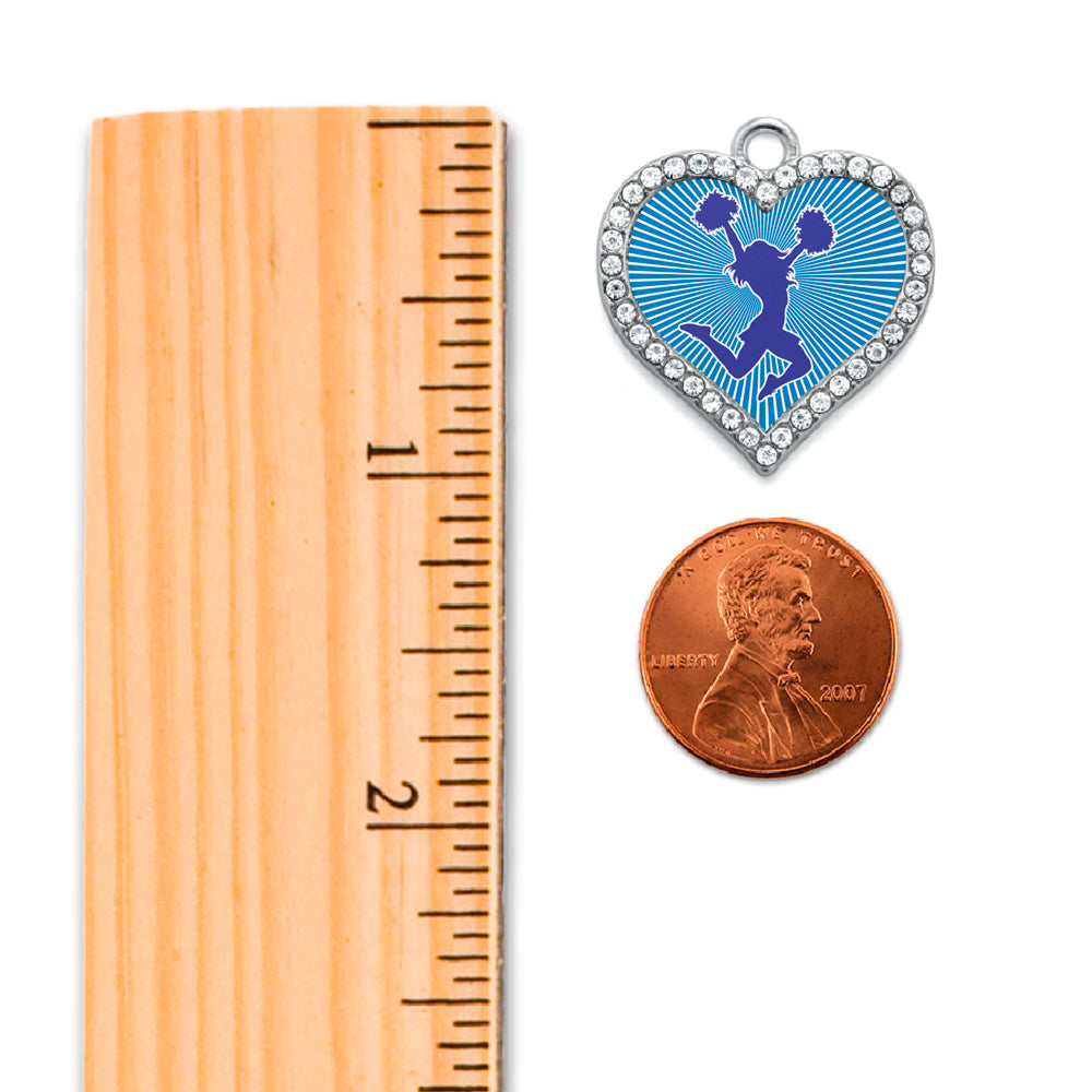 Silver Cheerleader - Blue Open Heart Charm Toggle Necklace