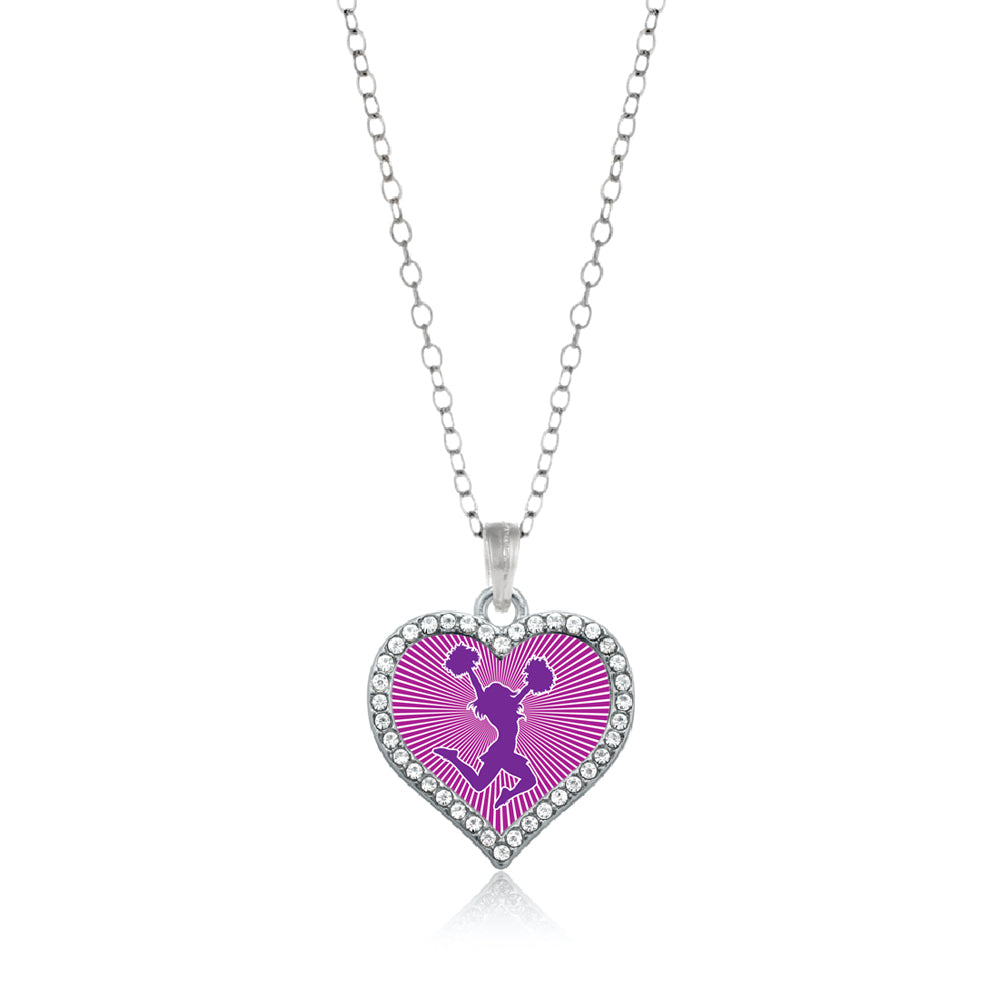 Silver Cheerleader - Purple Open Heart Charm Classic Necklace