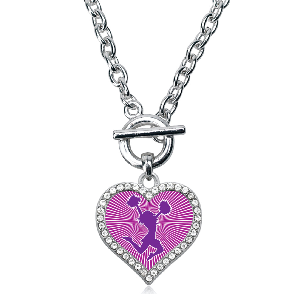 Silver Cheerleader - Purple Open Heart Charm Toggle Necklace