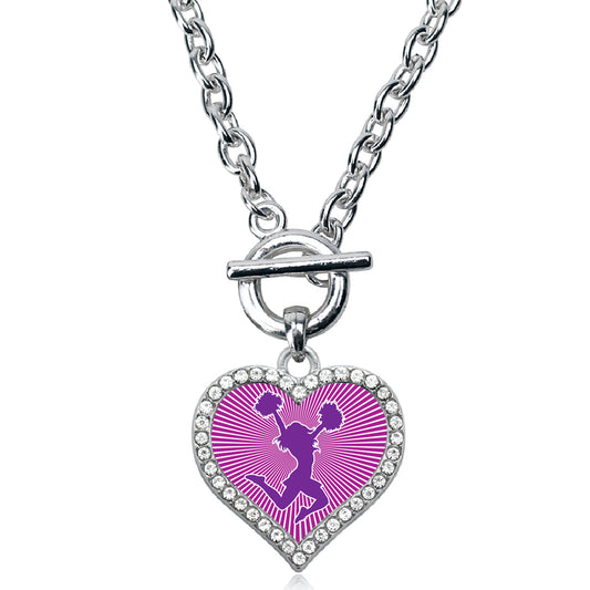 Silver Cheerleader - Purple Open Heart Charm Toggle Necklace