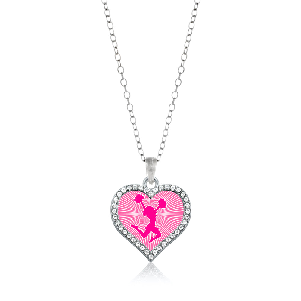 Silver Cheerleader - Pink Open Heart Charm Classic Necklace
