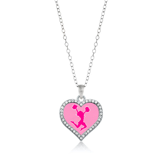 Silver Cheerleader - Pink Open Heart Charm Classic Necklace
