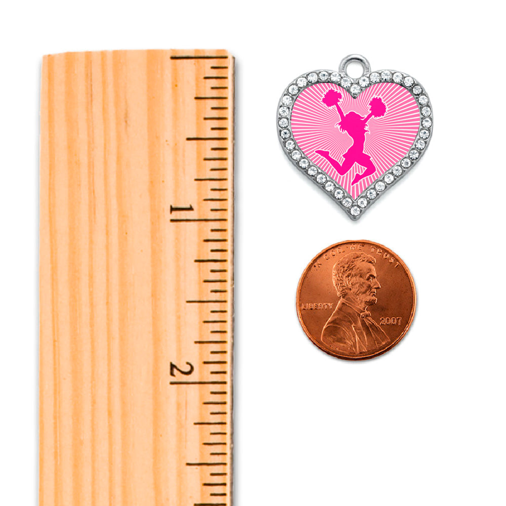 Silver Cheerleader - Pink Open Heart Charm Classic Necklace