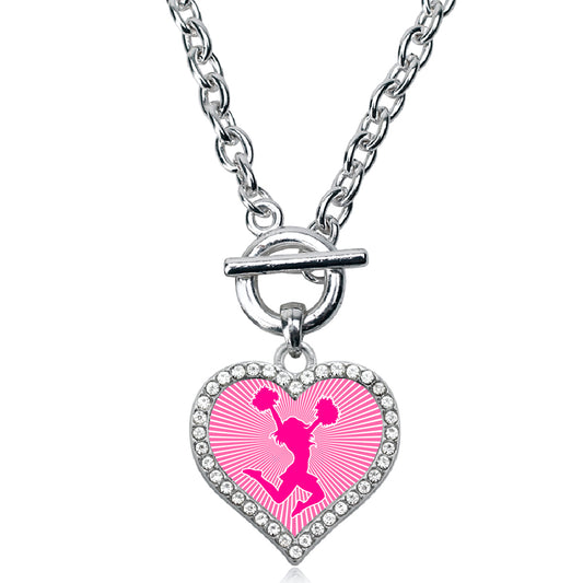 Silver Cheerleader - Pink Open Heart Charm Toggle Necklace