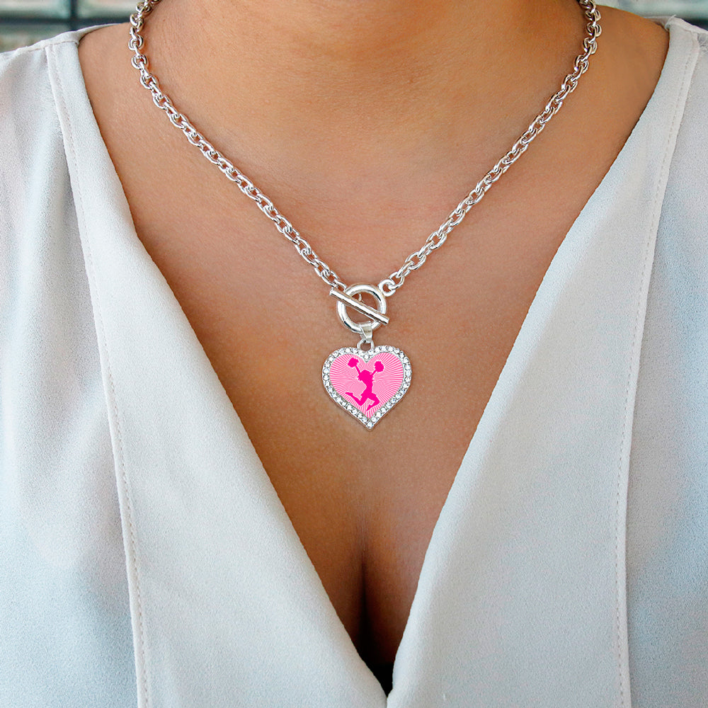 Silver Cheerleader - Pink Open Heart Charm Toggle Necklace