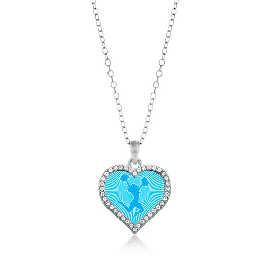 Silver Cheerleader - Light Blue Open Heart Charm Classic Necklace