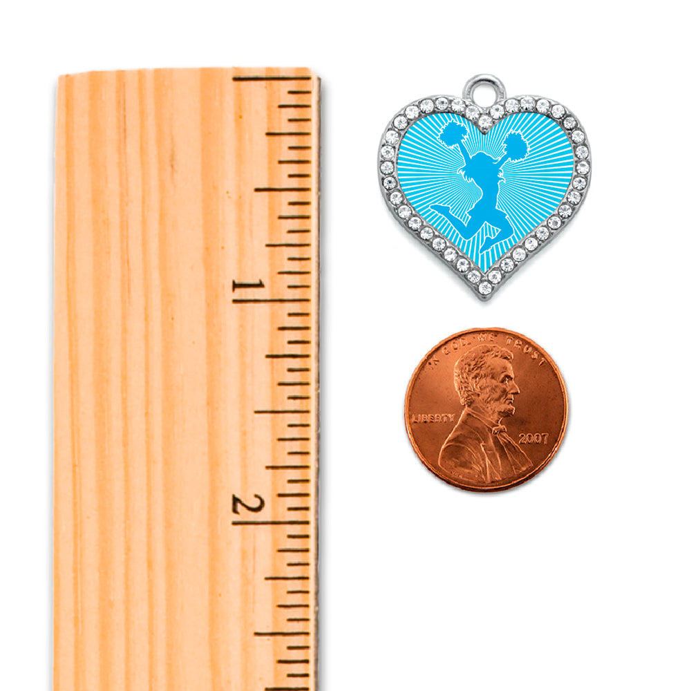 Silver Cheerleader - Light Blue Open Heart Charm Classic Necklace