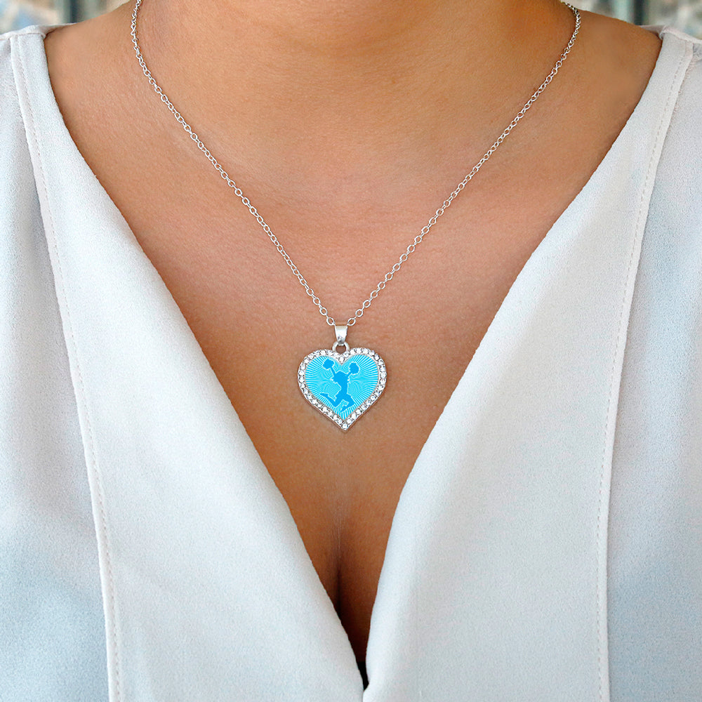 Silver Cheerleader - Light Blue Open Heart Charm Classic Necklace