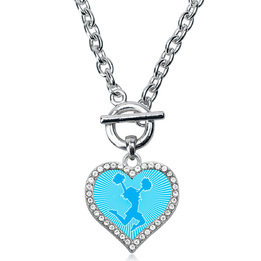 Silver Cheerleader - Light Blue Open Heart Charm Toggle Necklace