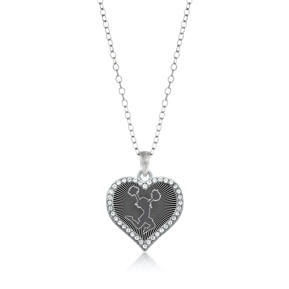 Silver Cheerleader - Black Open Heart Charm Classic Necklace