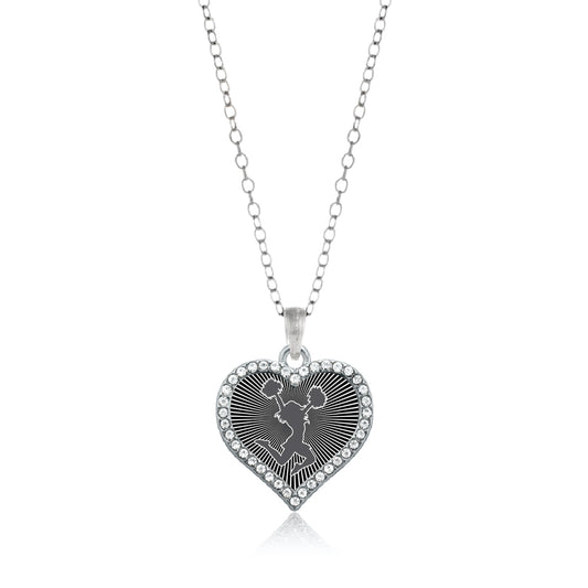 Silver Cheerleader - Black Open Heart Charm Classic Necklace