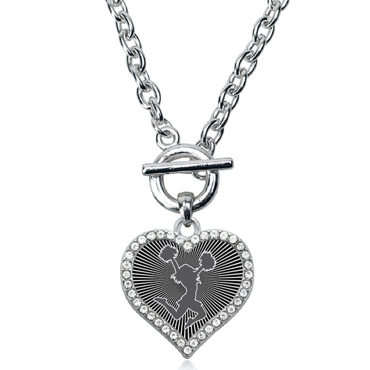 Silver Cheerleader - Black Open Heart Charm Toggle Necklace