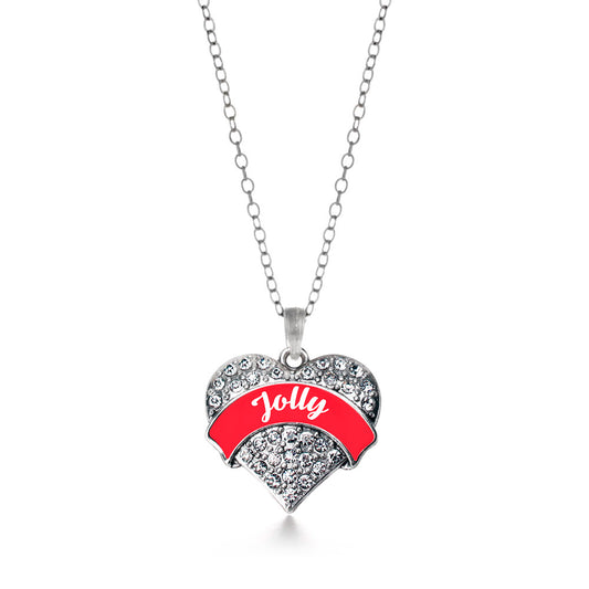 Silver Red Jolly Pave Heart Charm Classic Necklace