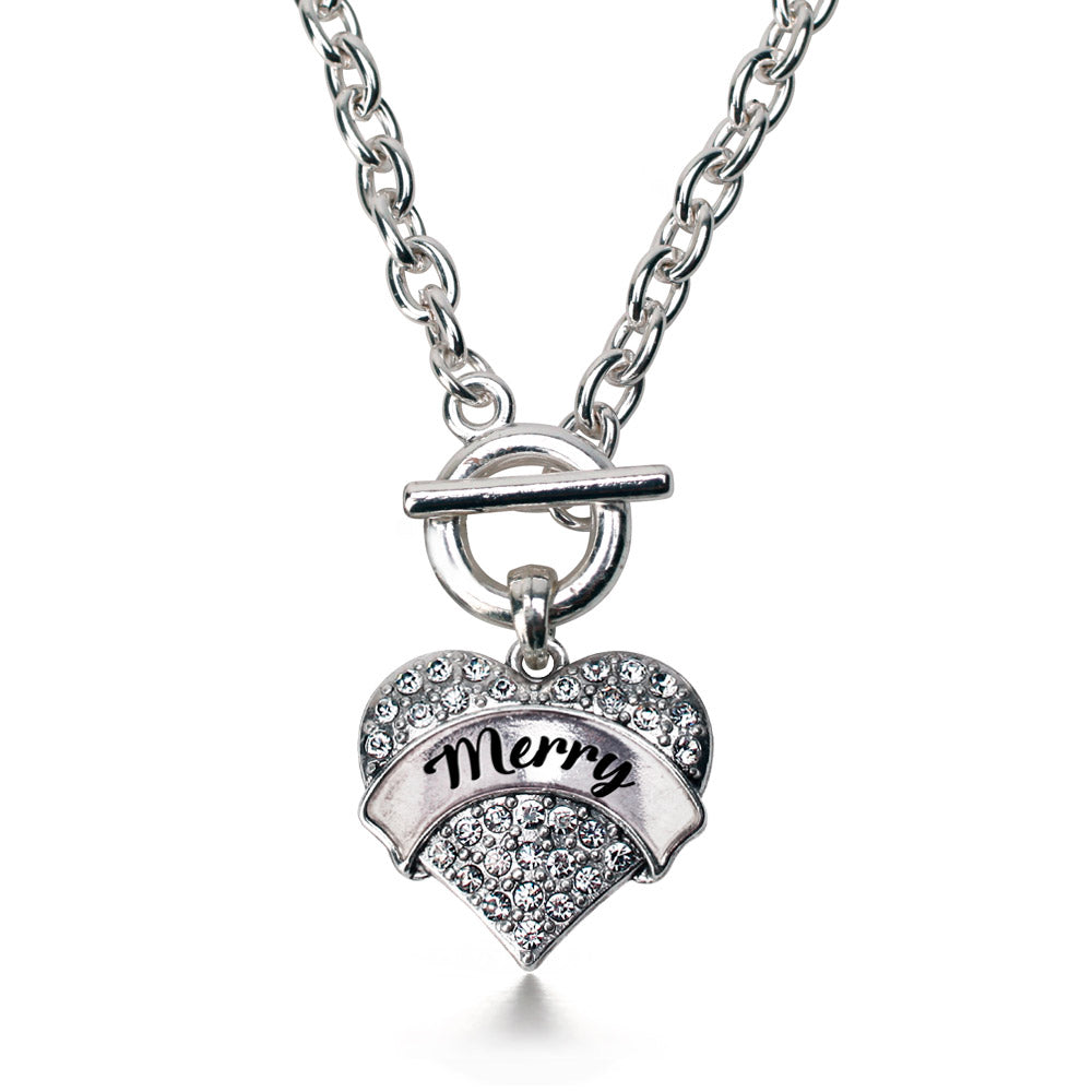 Silver Merry Pave Heart Charm Toggle Necklace