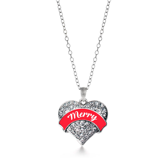 Silver Red Merry Pave Heart Charm Classic Necklace